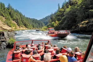Each year, more than 30,000 visitors board jet boats for river tours, including the Historic Mail Route from Jerry’s Rogue Jets.