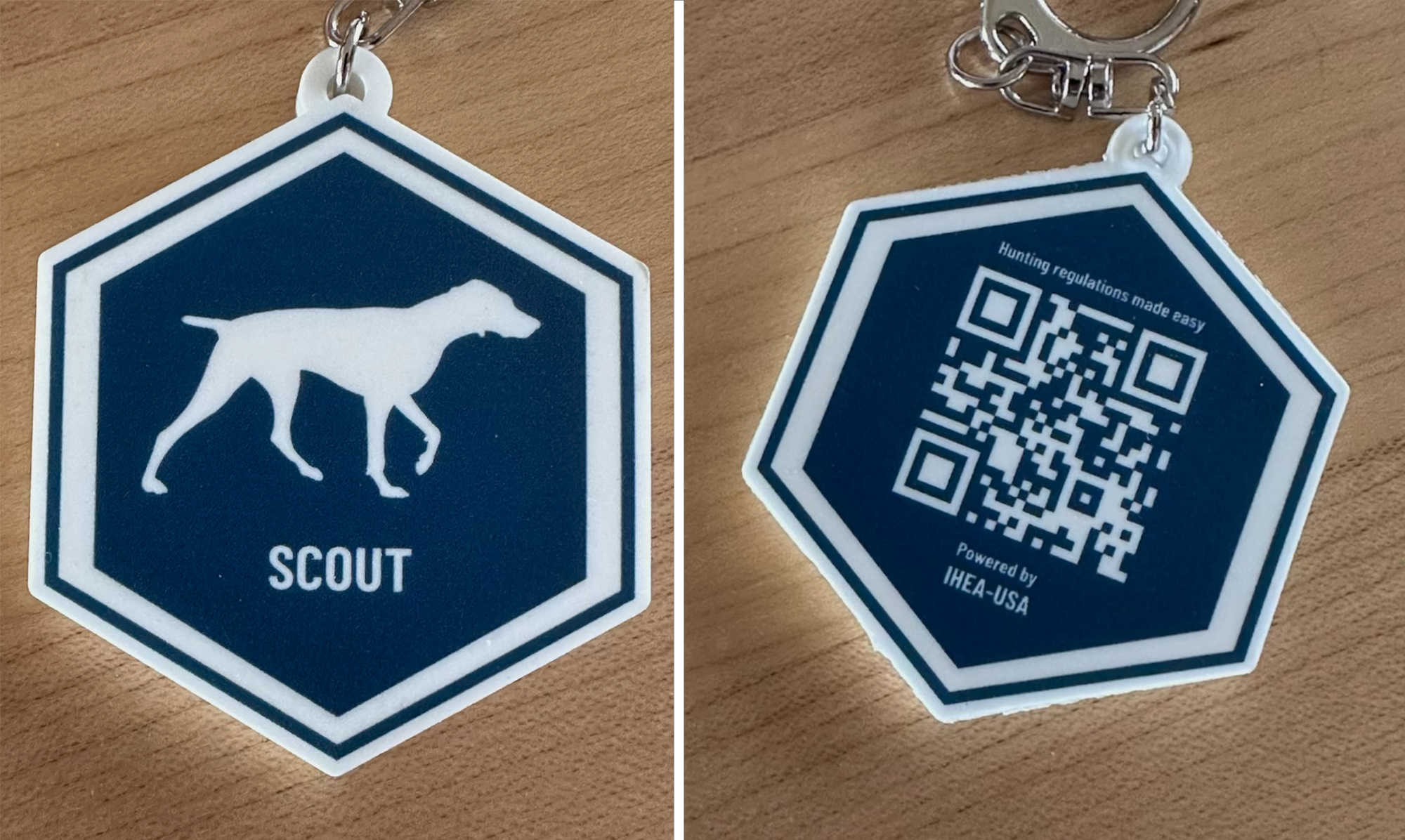 A keychain of Scout, the hunting AI.