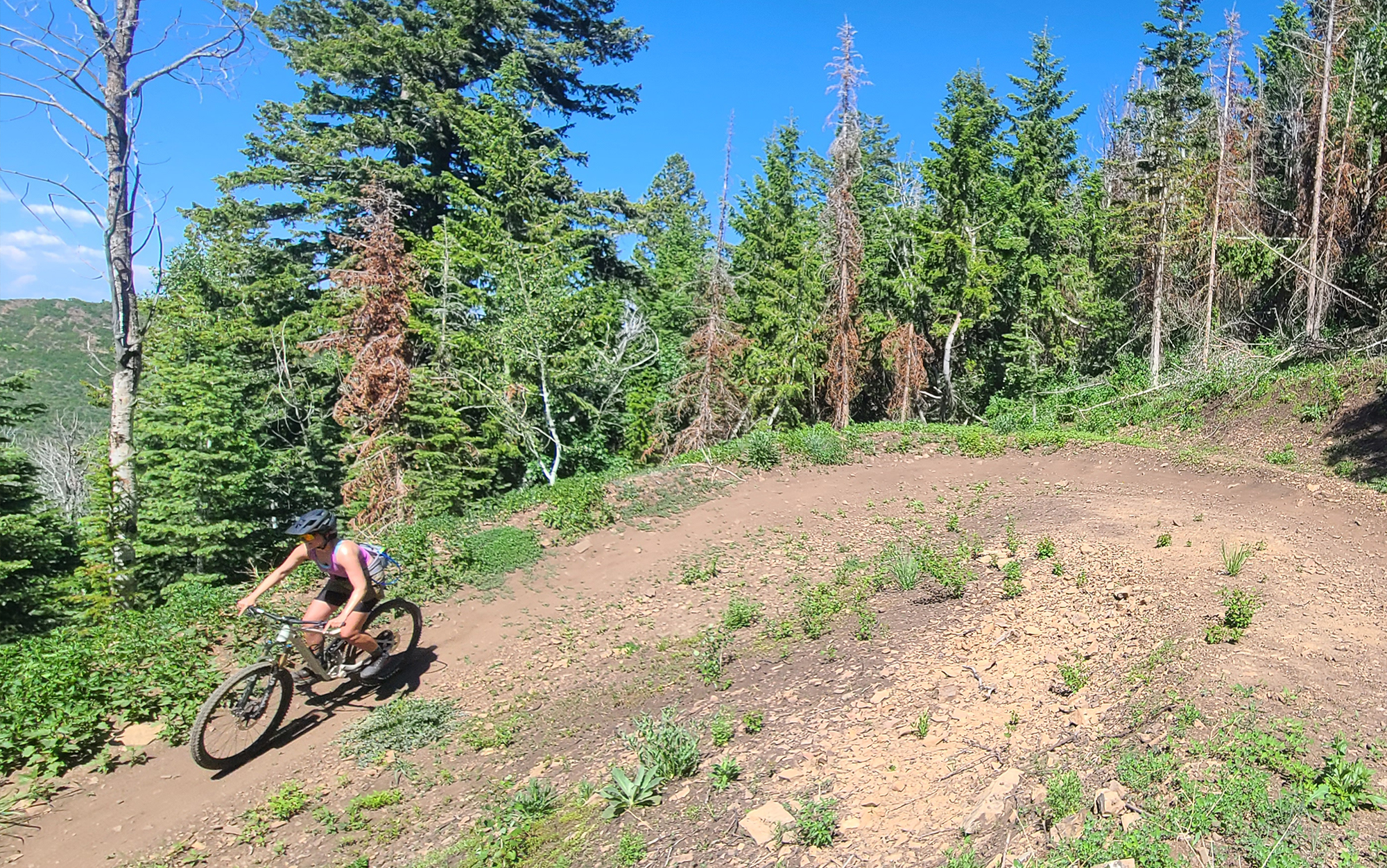 Biker exits a berm.