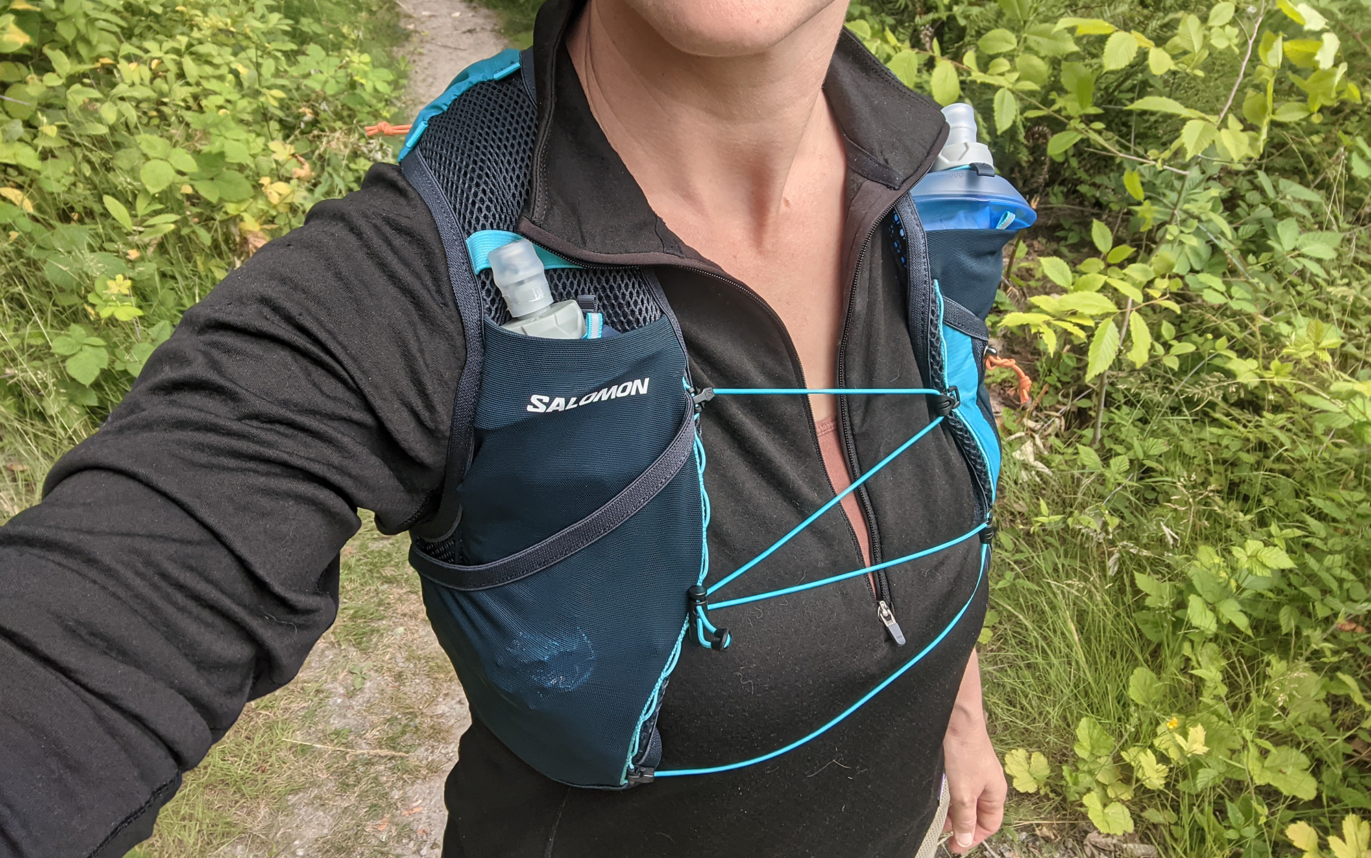 Laura wears Salomon Active Skin 4 running vest.