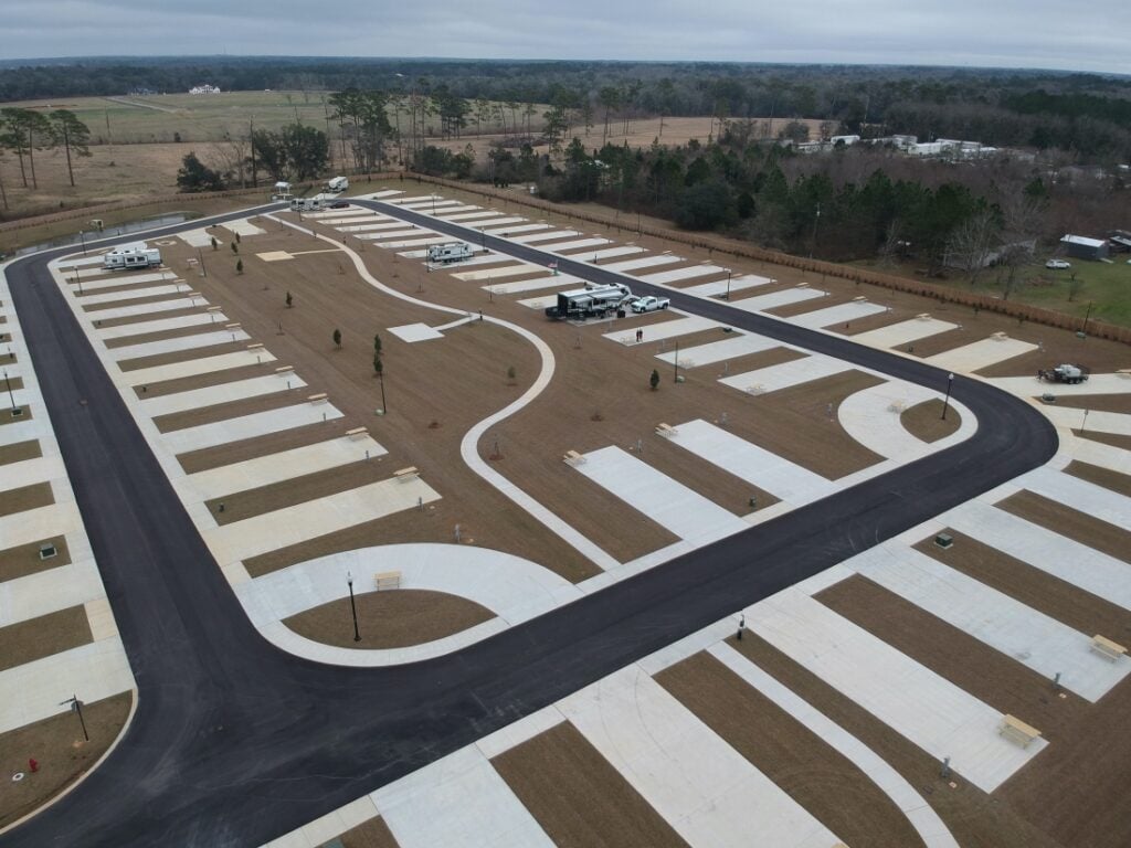 Aerial view of Fairhope Landing RV Resort, which is 343 miles from Red Bay.