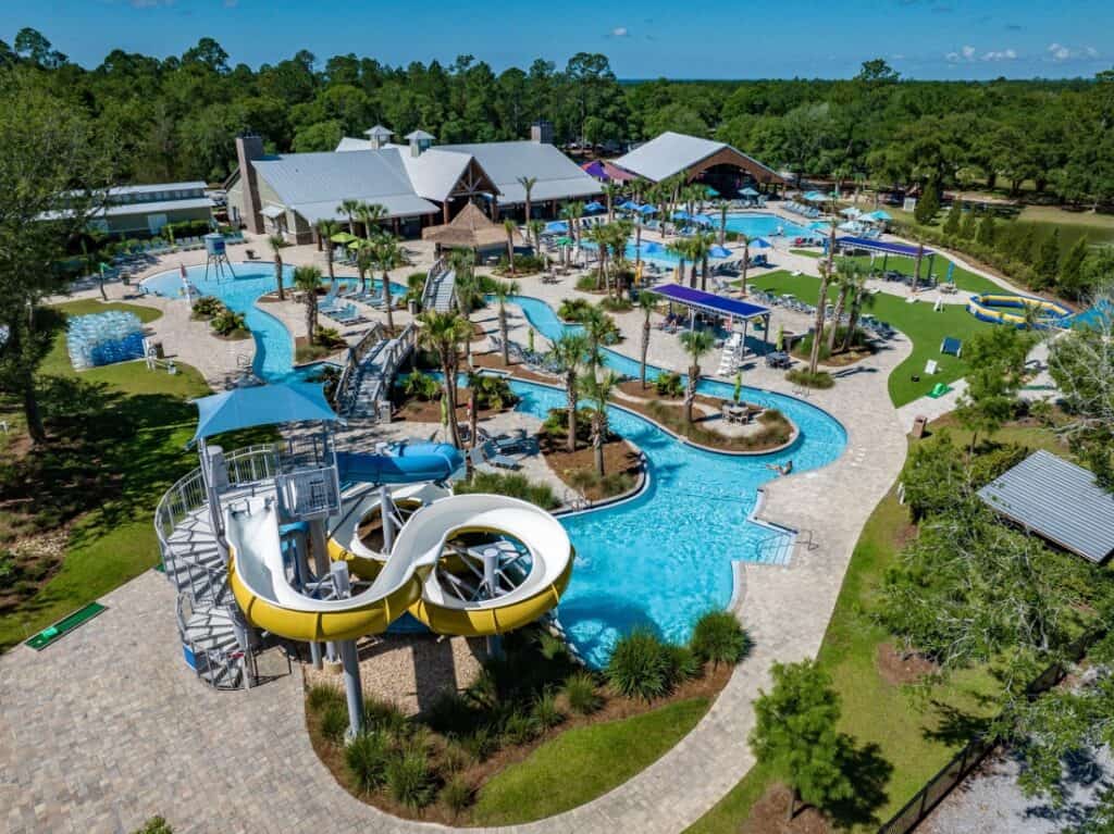 Aerial view of a water park.