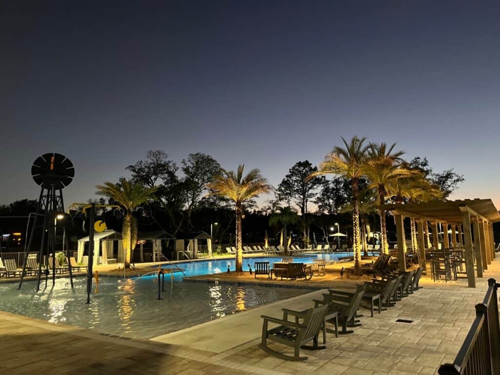 The pool area in the evening at Sun Outdoors Orange Beach