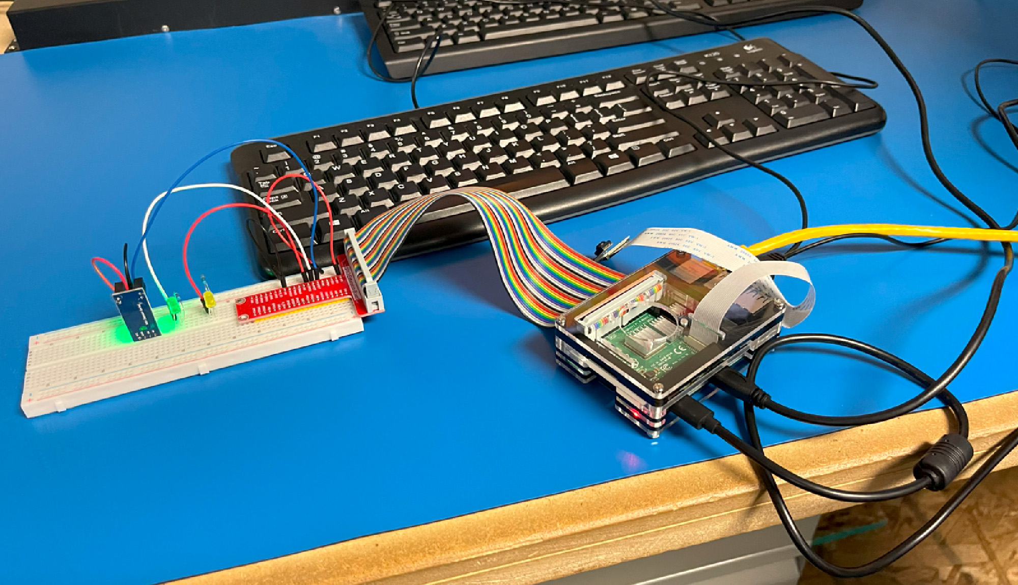 An AI device on a computer table.