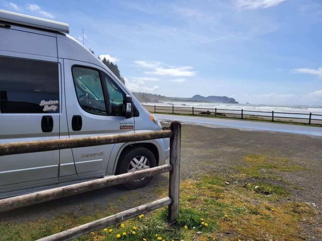 A Class B at an oceanfront RV site at Hobuck Beach Resort.