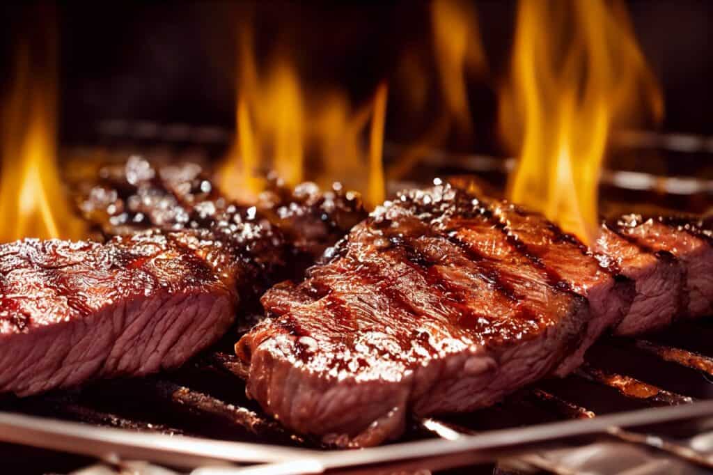 Steaks on a grill as part of a custom RV outdoor kitchen. Photo: Shutterstock.