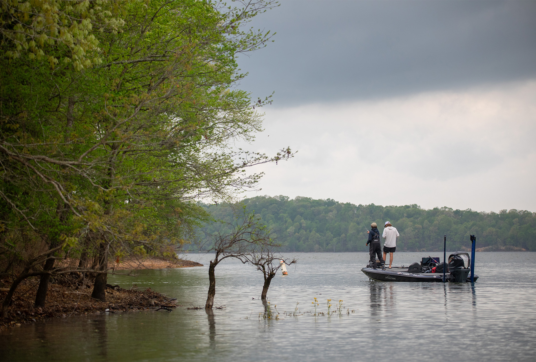 Anglers fishing a college tournament.