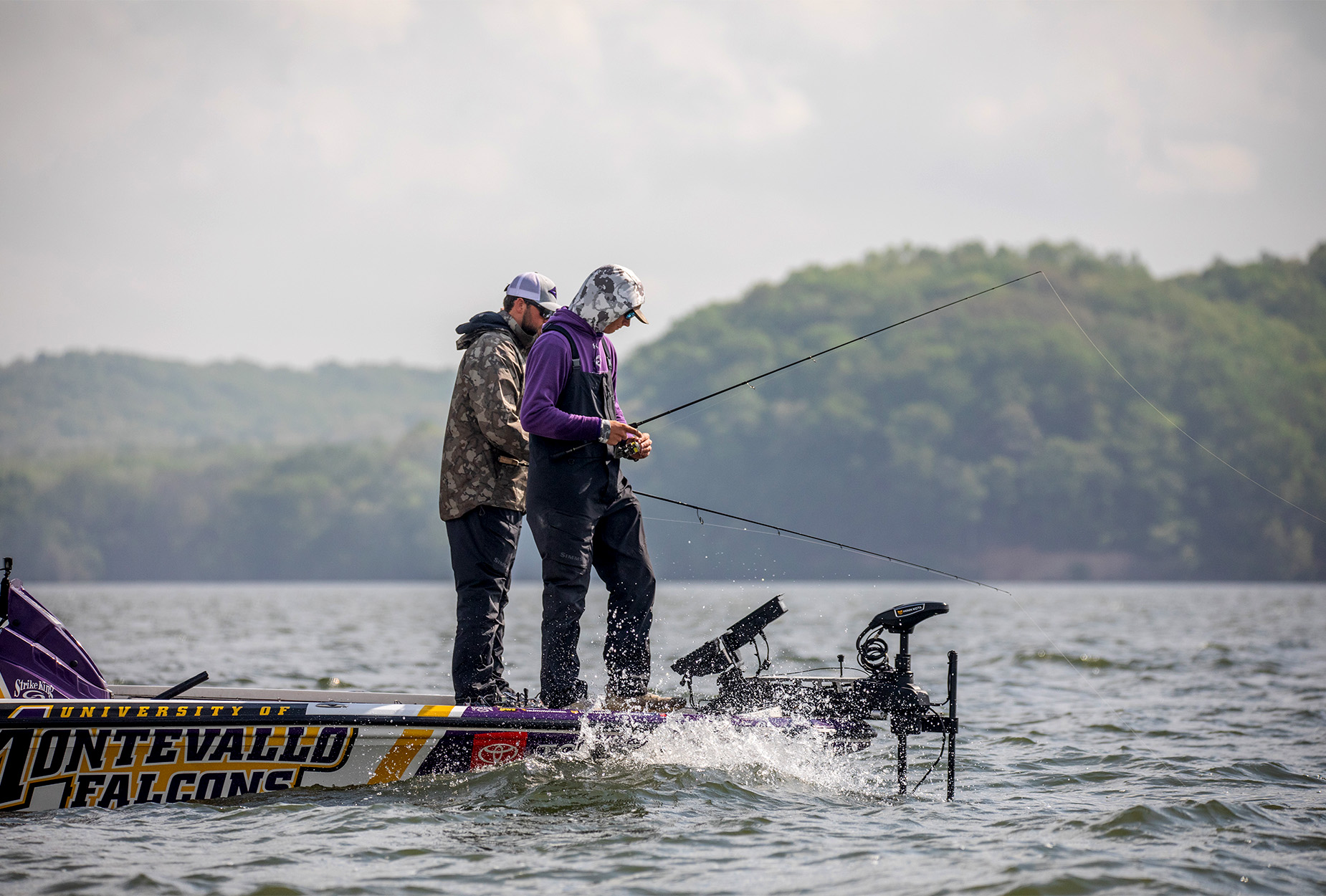 Two college anglers fish using FFS.