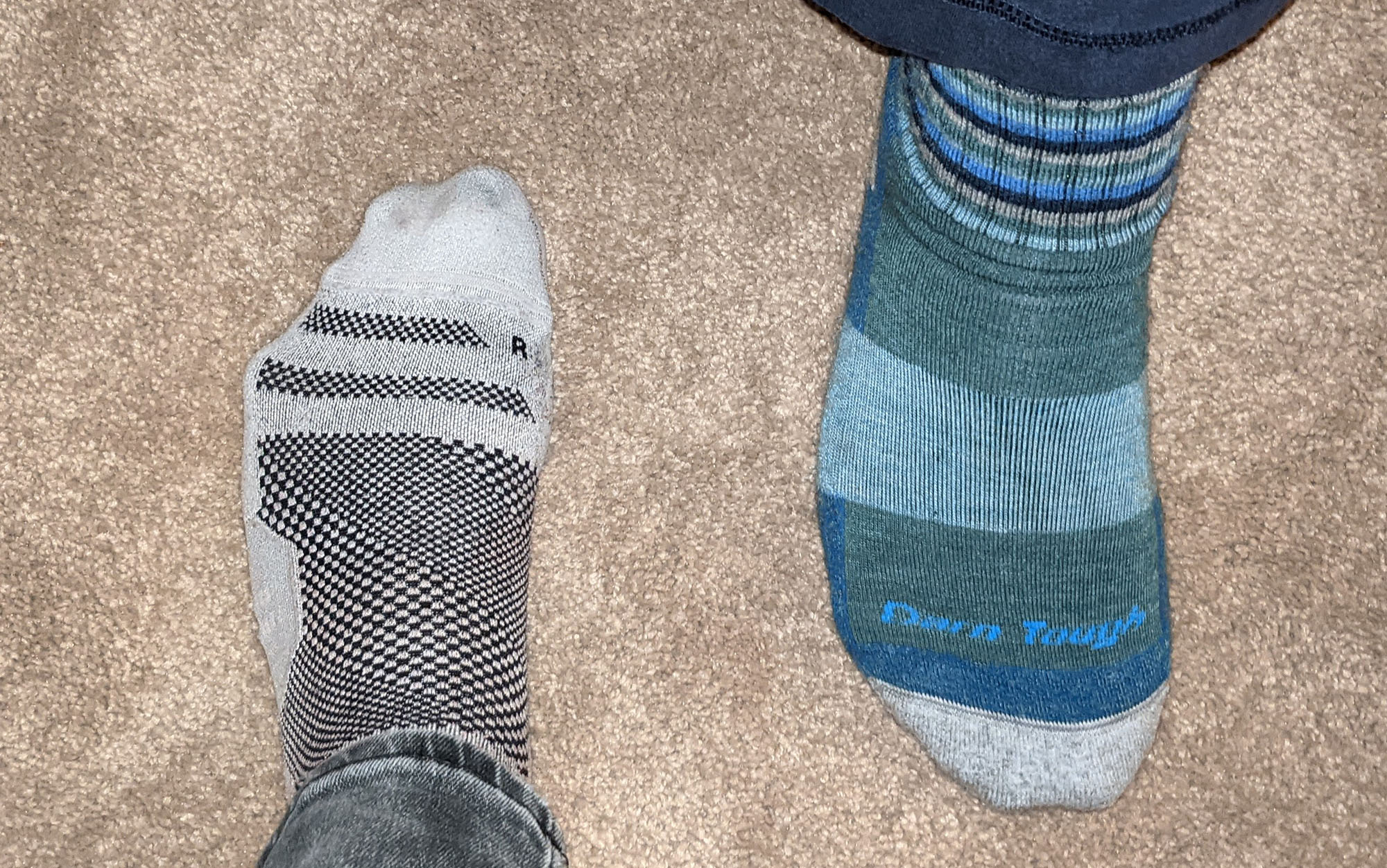 My typical-width foot (left) next to my sister’s wide-width foot (right). We may both wear size 9s, but our experience with footwear is vastly different due to our different widths.