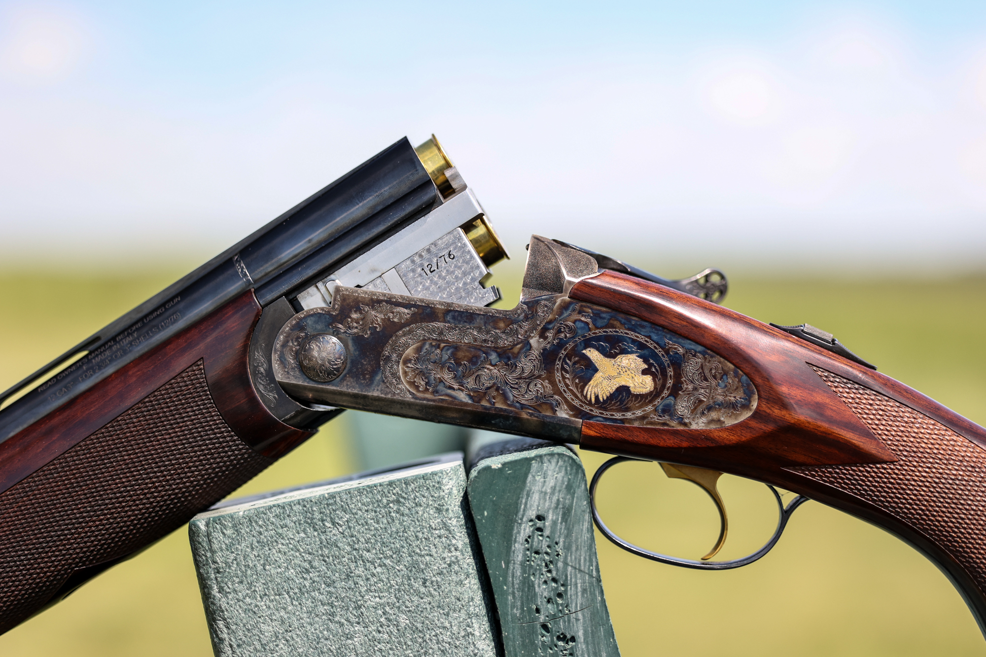 The Franchi Instinct Sideplate cracked on a shooting bench.