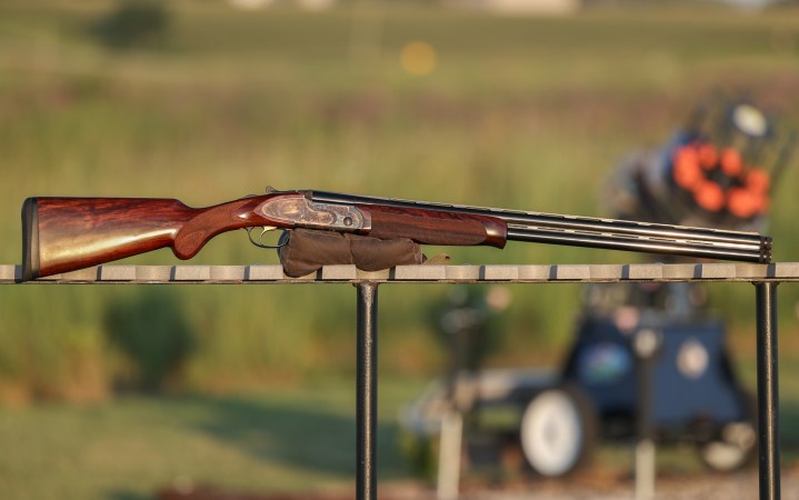  The Franchi Instinct Sideplate resting on a table at the Crazy Quail range.