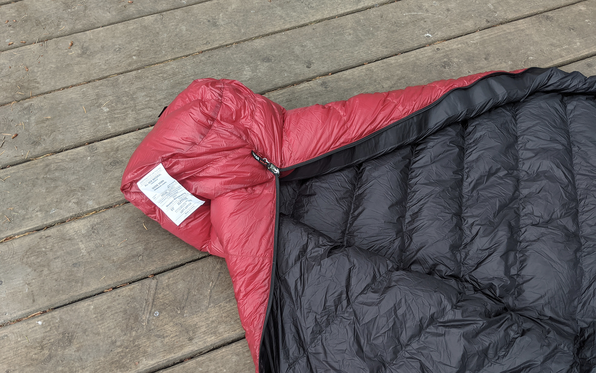 Western Mountaineering AlpenLite unzipped