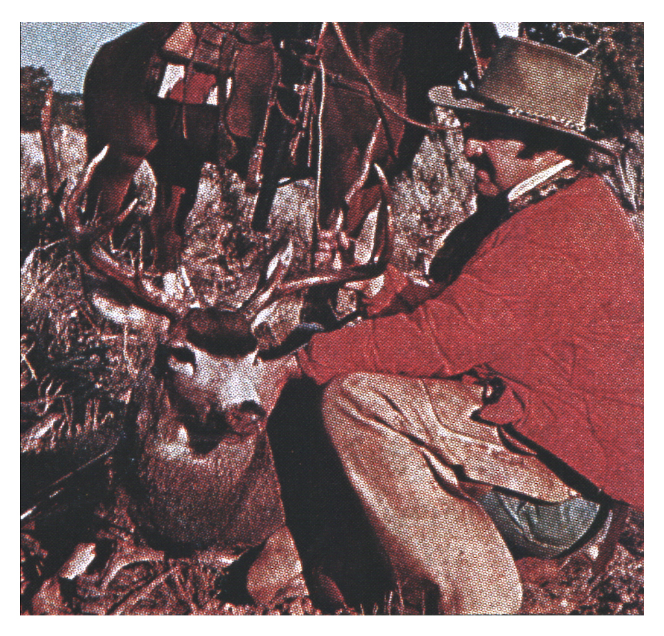 Jim Carmichel kneels beside a mule deer buck shot in Arizona.