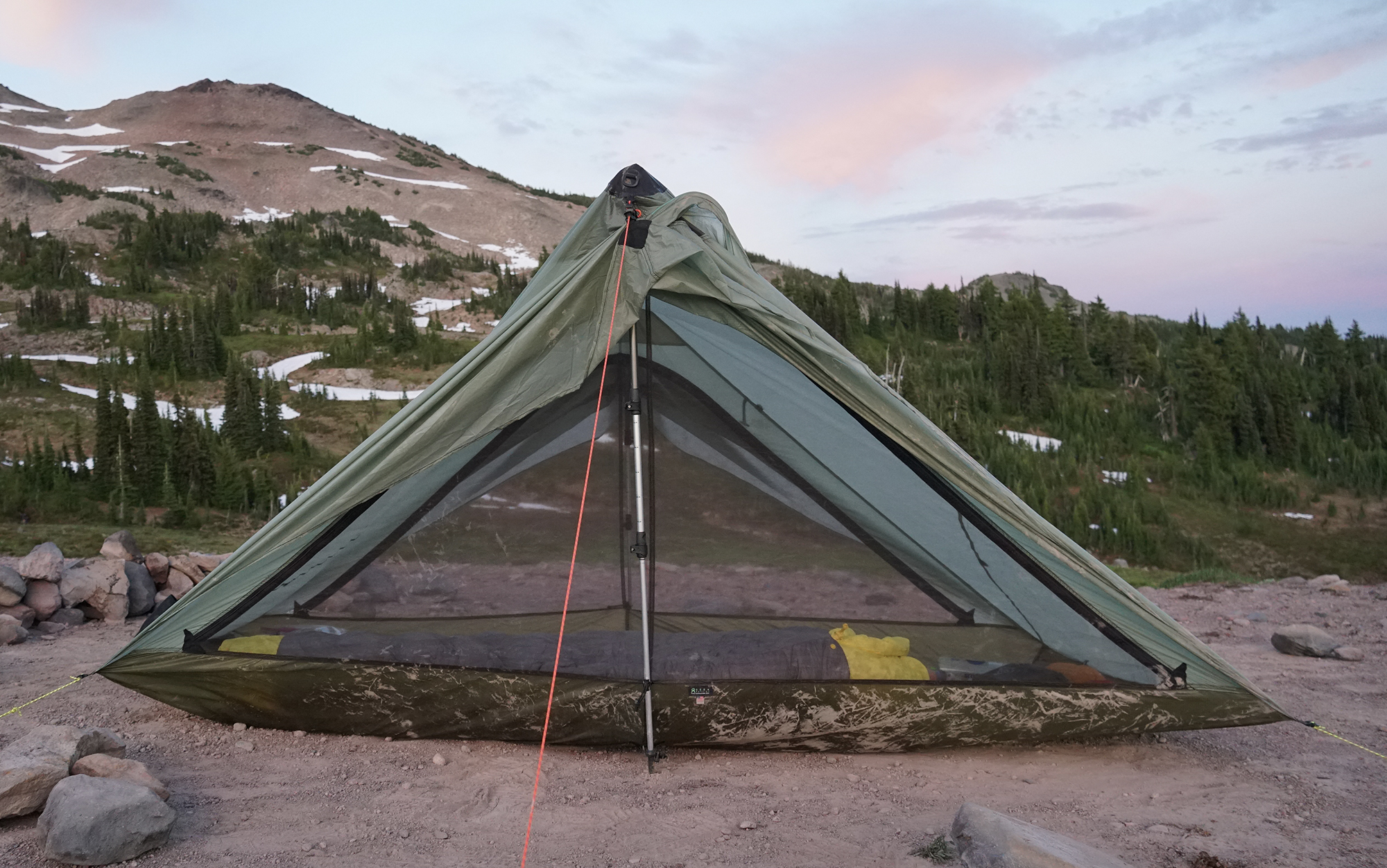  Seek Outside Sunlight tent set up in front of mountain range