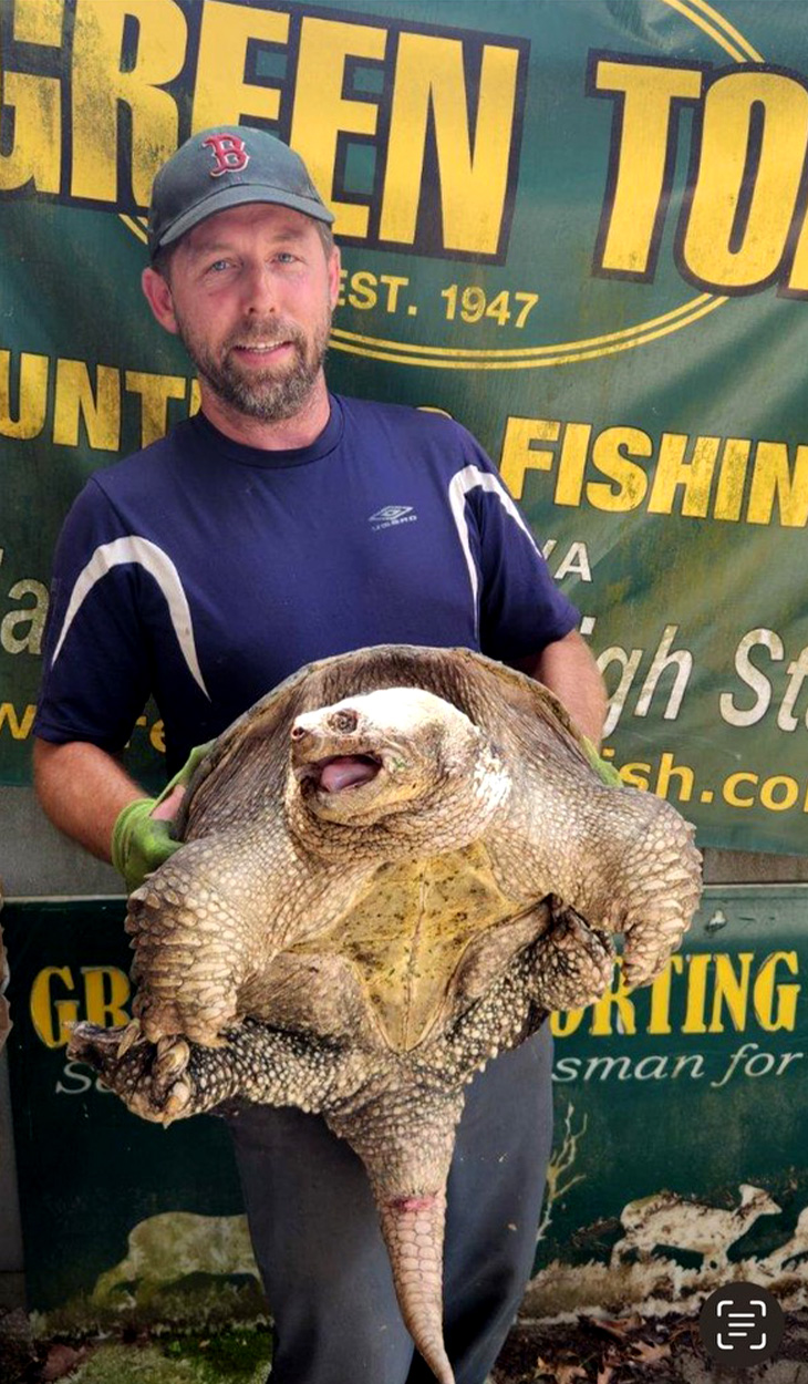 A trapper holds a common snapping turtle.