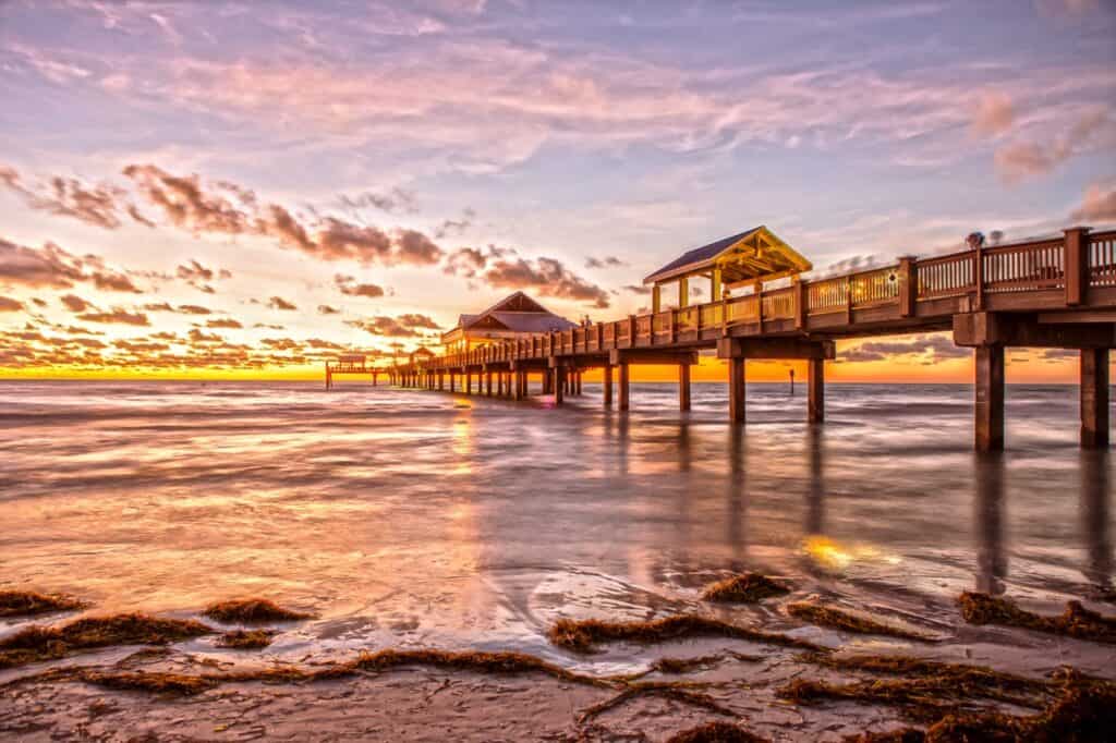 Sunset at Clearwater Beach pier in Florida. Photo: Shutterstock.