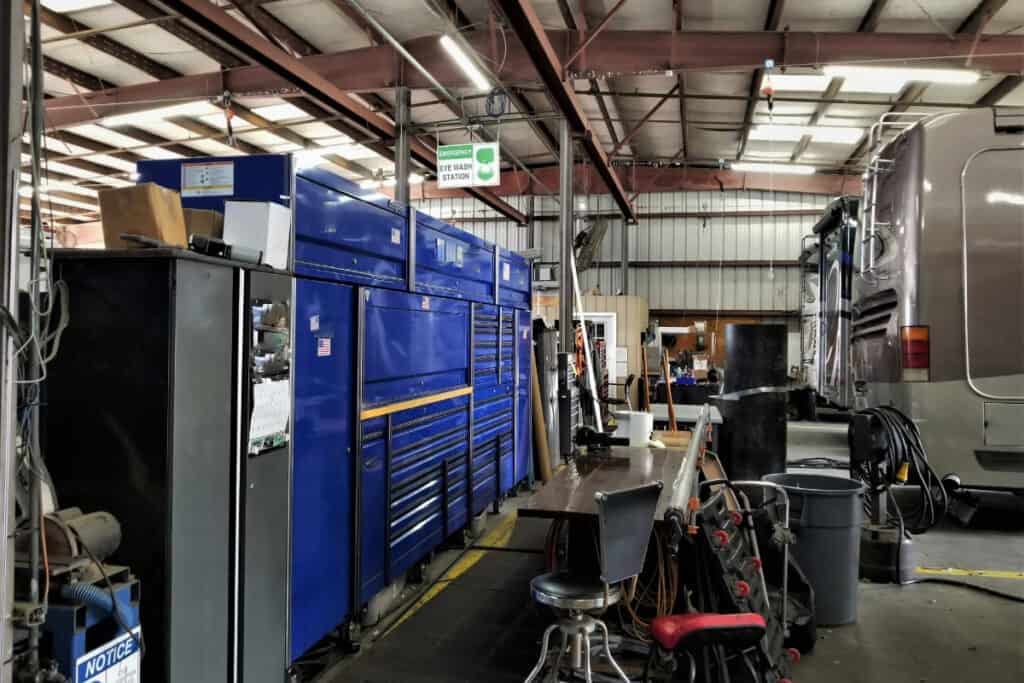 Inside RV dealer Maintenance Garage