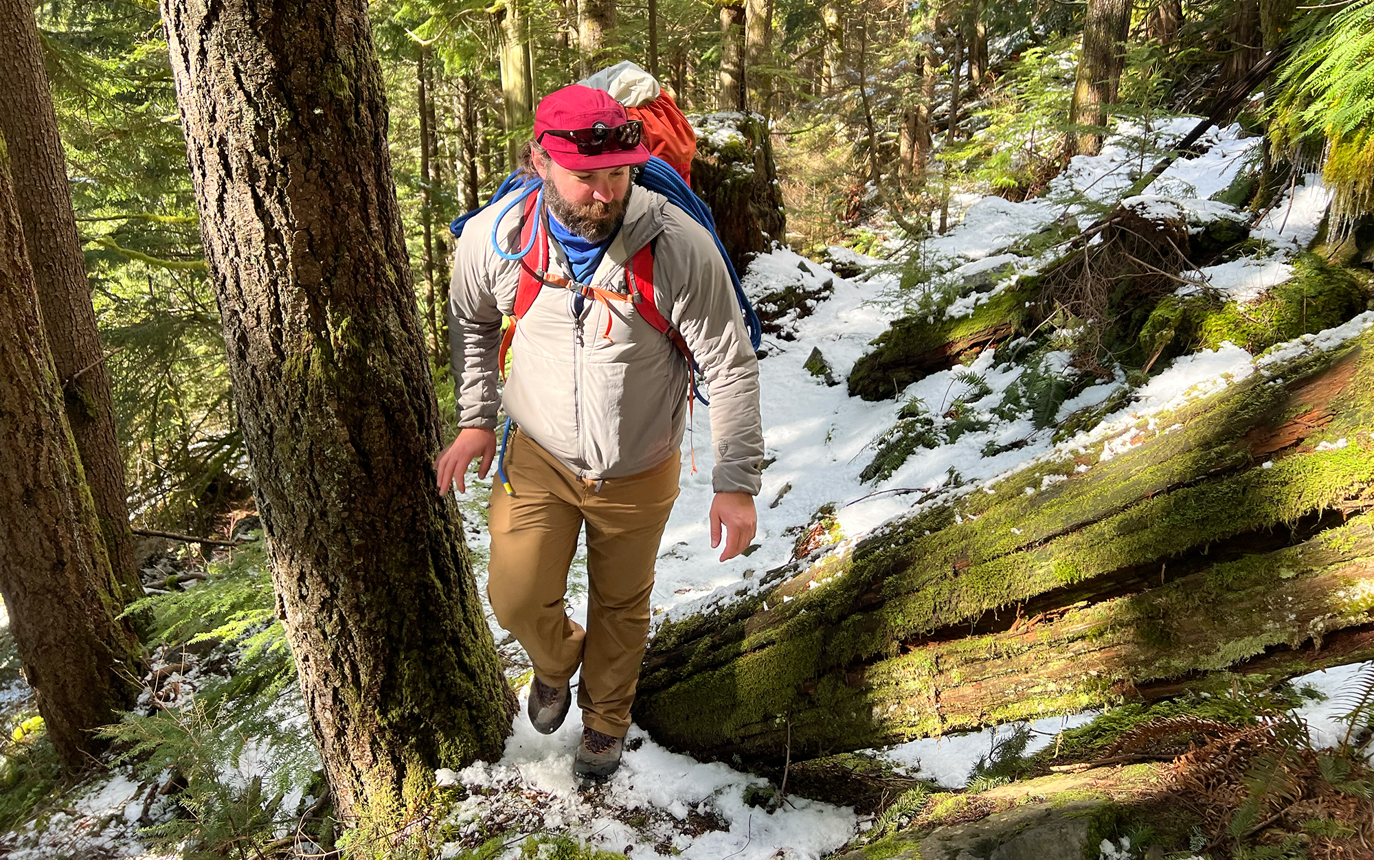 Climber hikes to crag in the TX4 approach shoes.