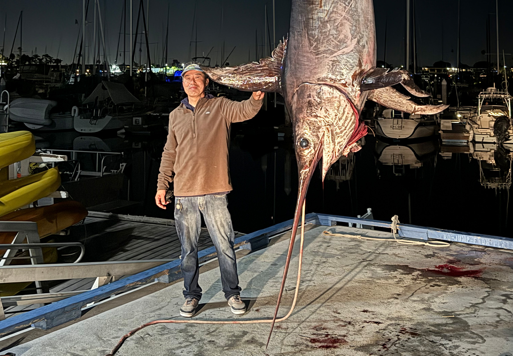 A California angler with a pending state-record swordfish.