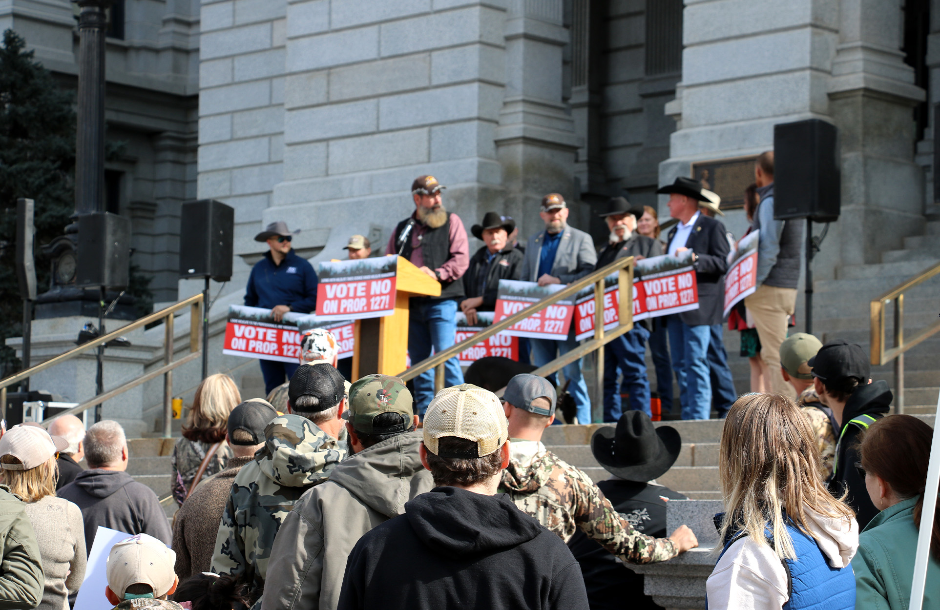 A crowd gathered at the Colorado capitol.