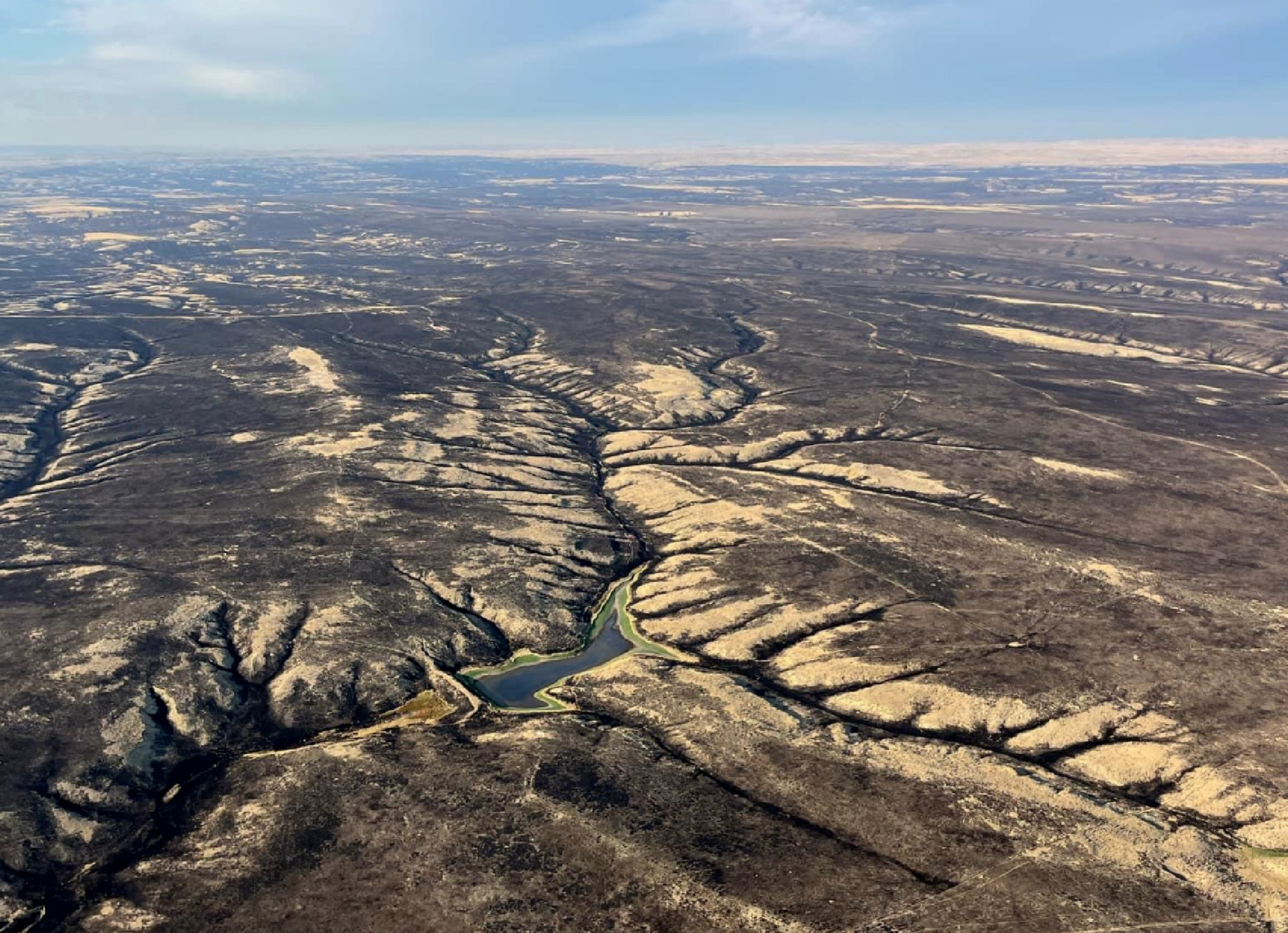 Aerial view of charred landscape in Wyoming.