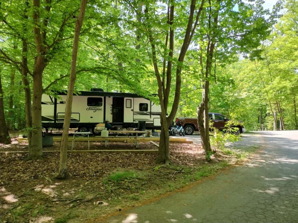 A shady site at Pohick Bay Regional Park.