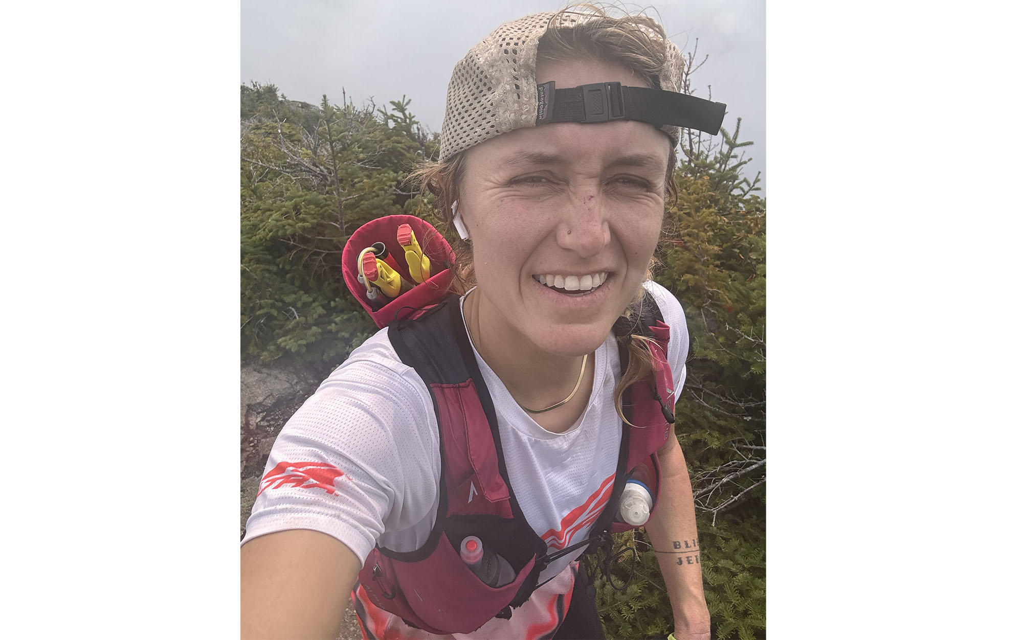 Tara Dower takes a self while running in fog along the Appalachian Trail. 