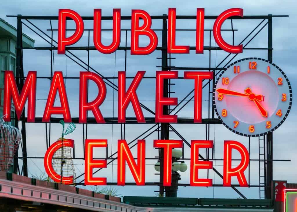 Famous Pike Place "Public Market Center" sign.