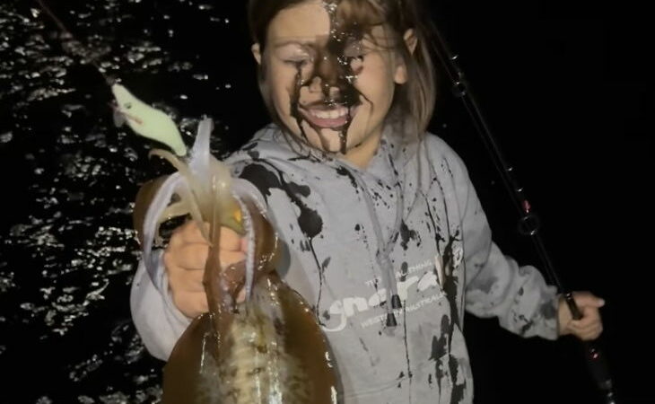 WATCH: Young Angler Gets Face Full of Squid Ink