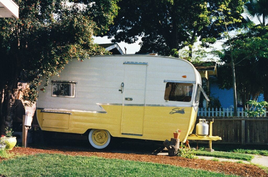 Used trailer parked in driveway