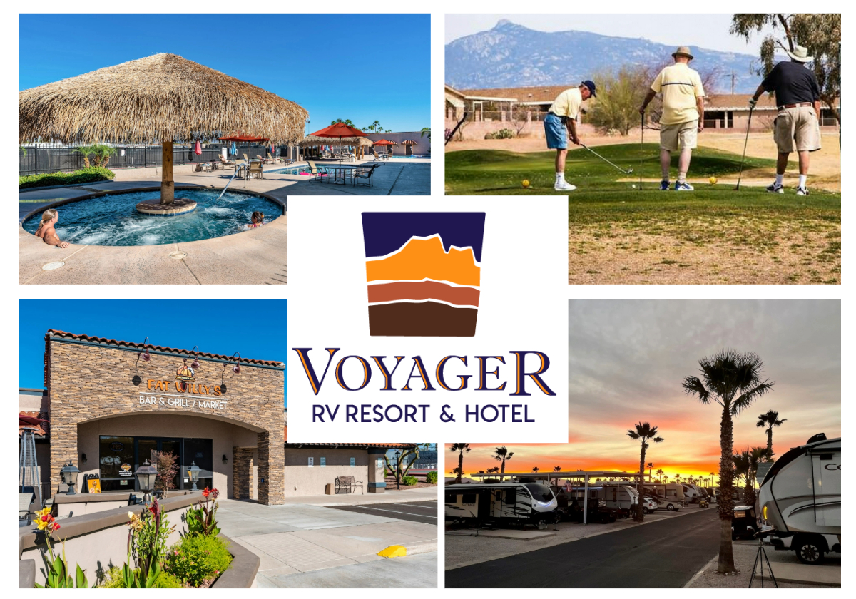 collage of amenities at Voyager RV Resort and Hotel in Arizona