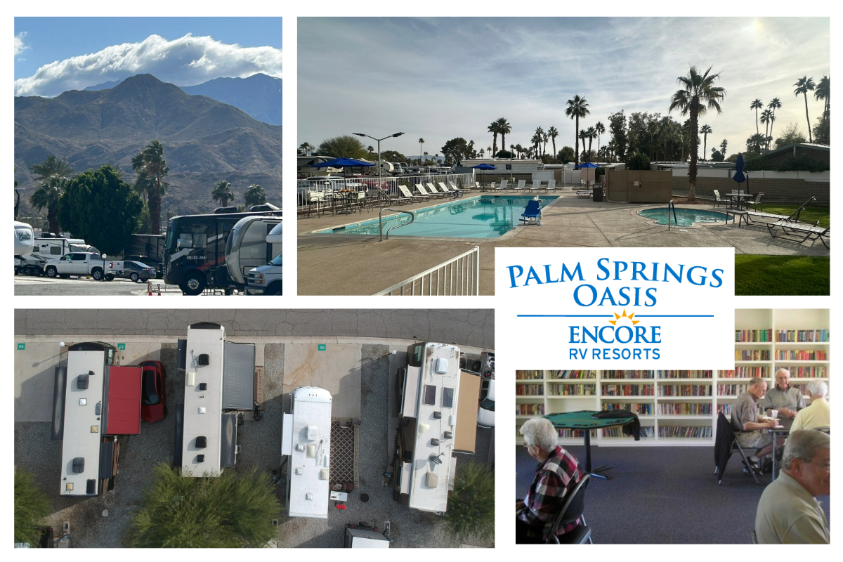 collage of amenities at winter RV destination in California