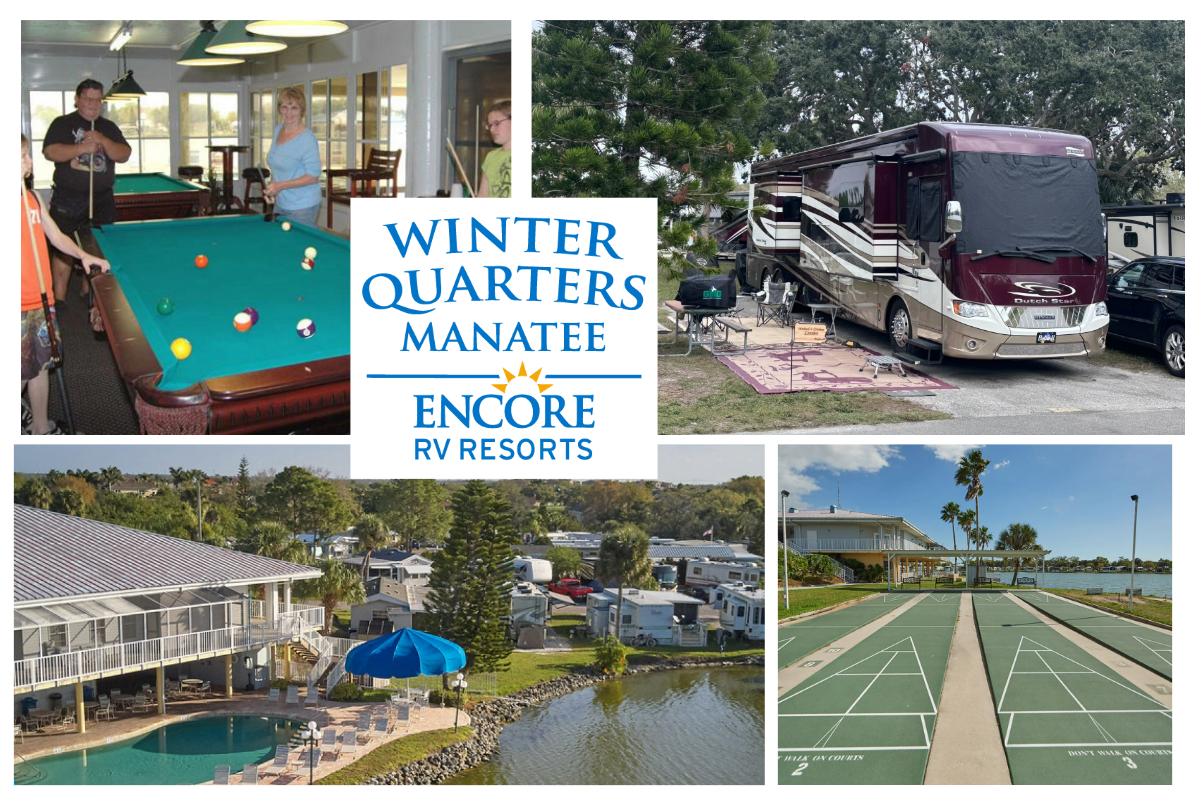 collage f amenities at Winter Quarters Manatee RV Resort