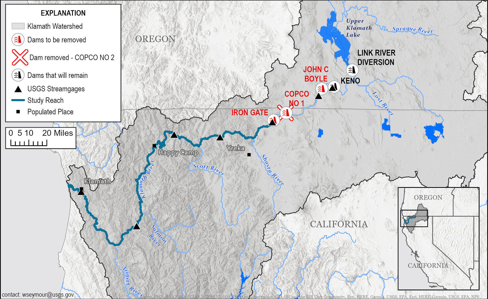 A map showing the dams removed from Upper Klamath.