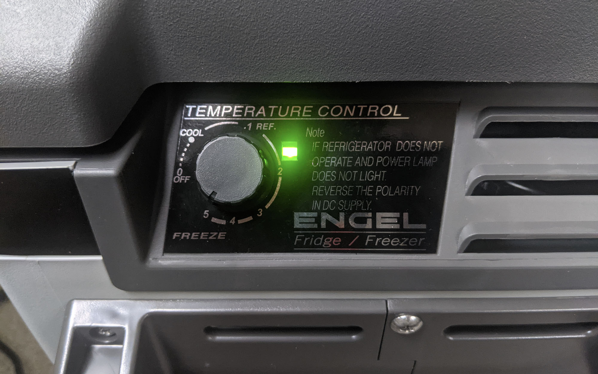 Dial and control panel for the Engel electric cooler