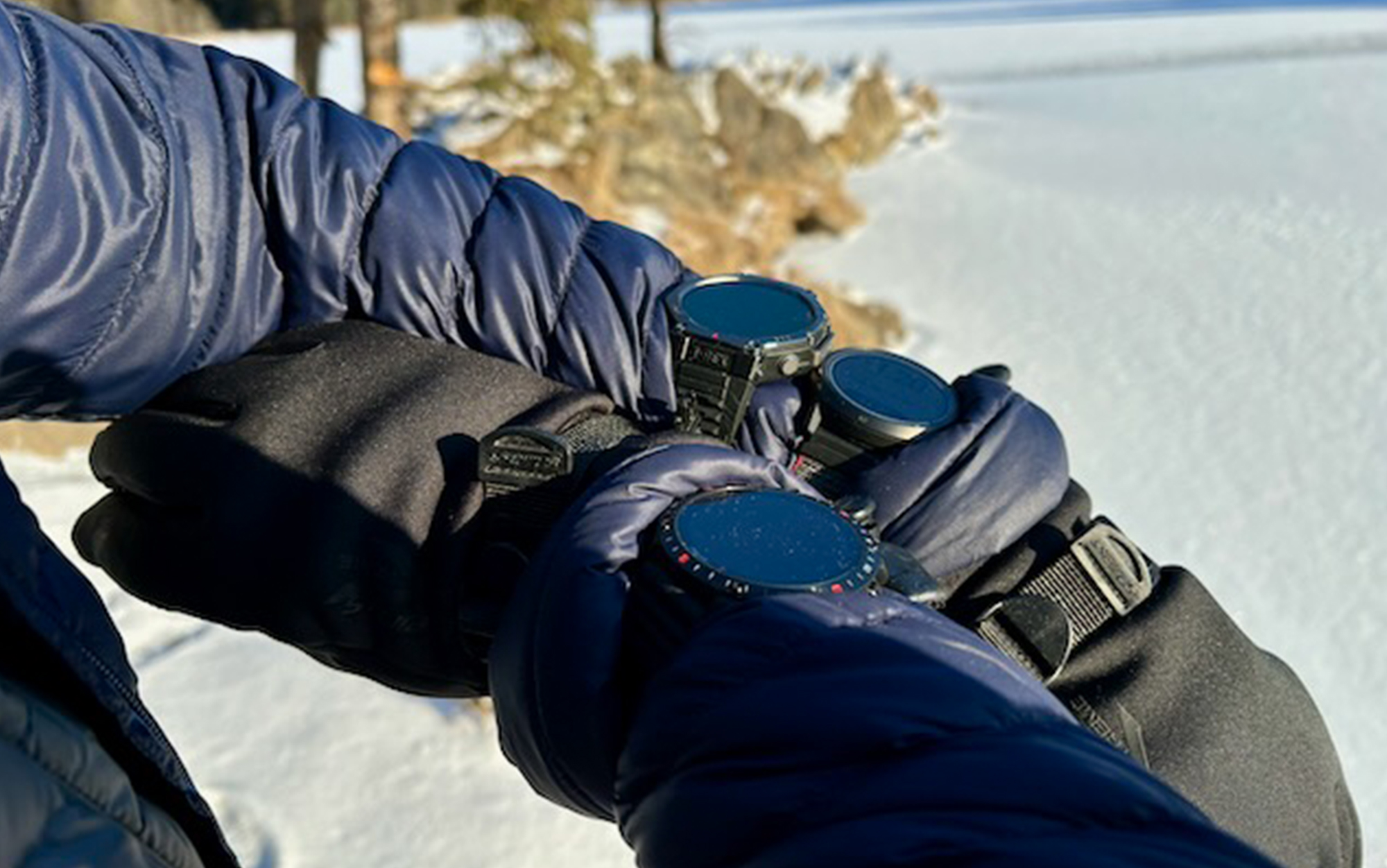 Two hikers wear watches in subzero temps.