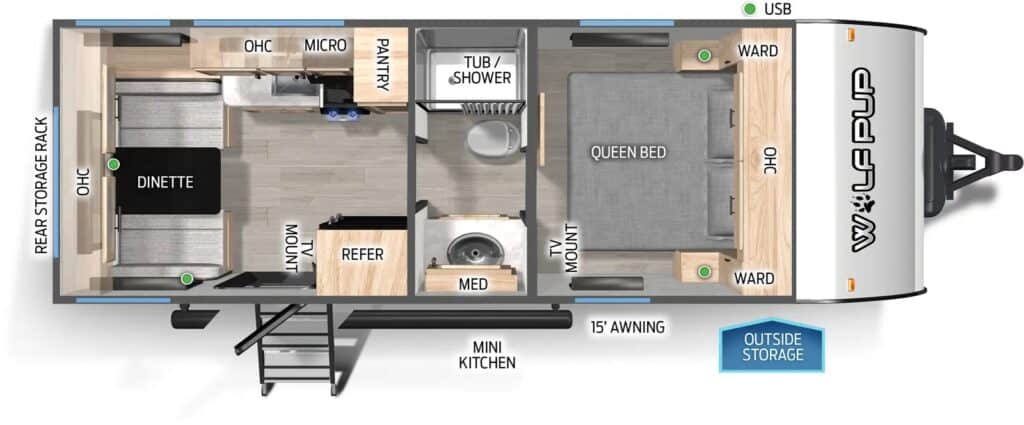 Cherokee wolf Pup floorplan. Floorplan courtesy Forest River Inc.