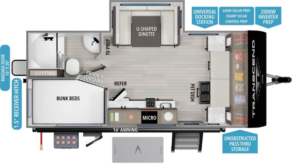 Grand Design Transcend floorplan. Floorplan courtesy Grand Design Inc.