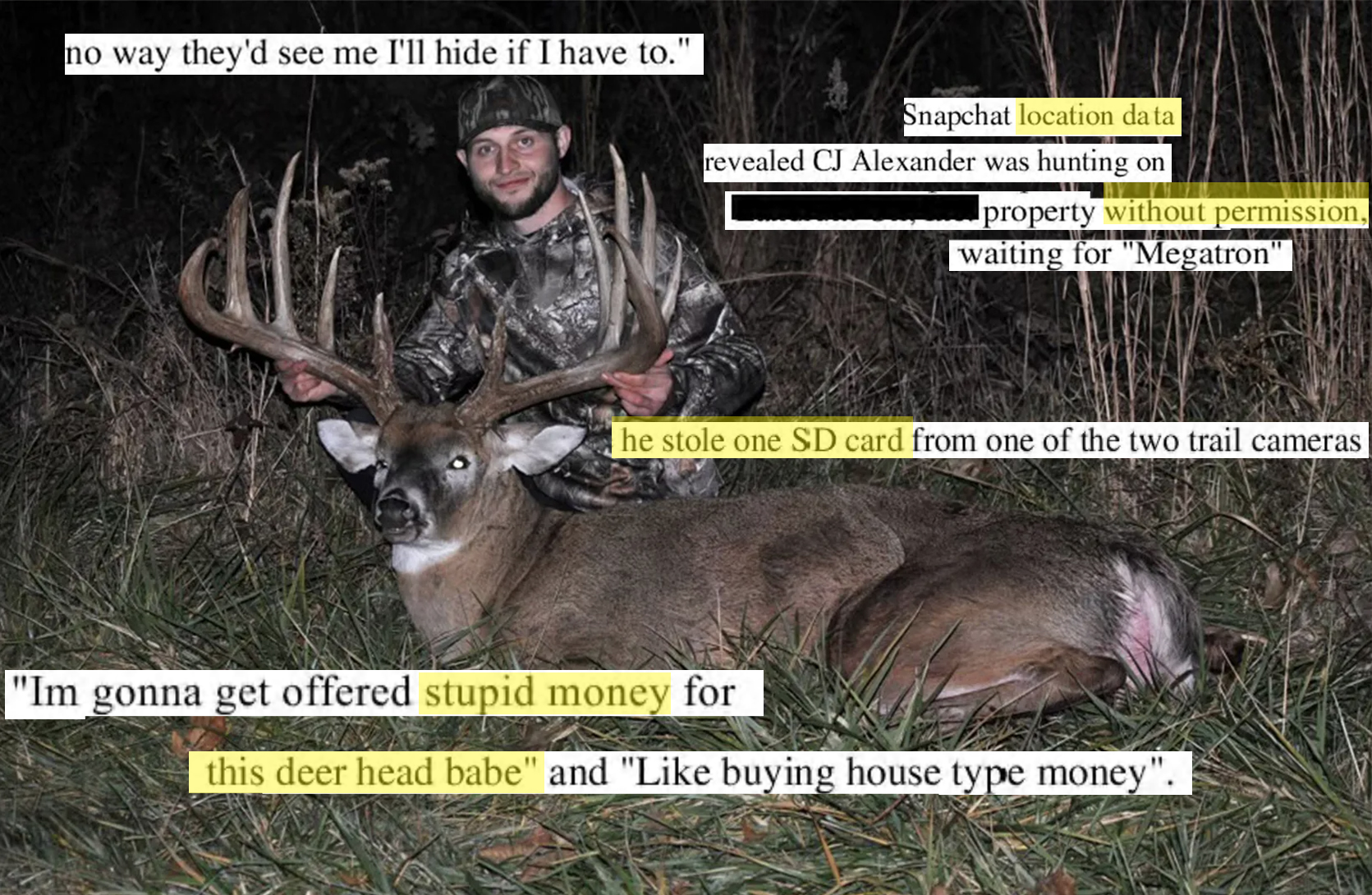 A photo of CJ Alexander with huge Ohio deer with text overlaid.