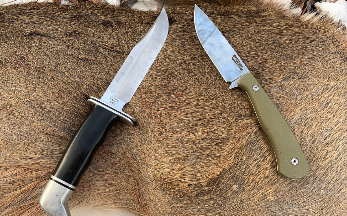 premium hunting knife next to cheap hunting knife