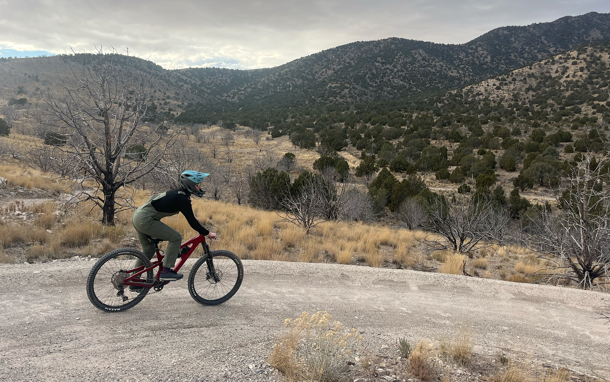 Author wears Latch mountain bike shoes on trail.