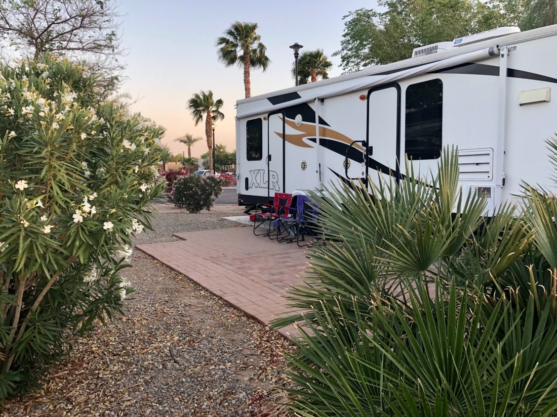 A campsite at the Palms RV Resort.