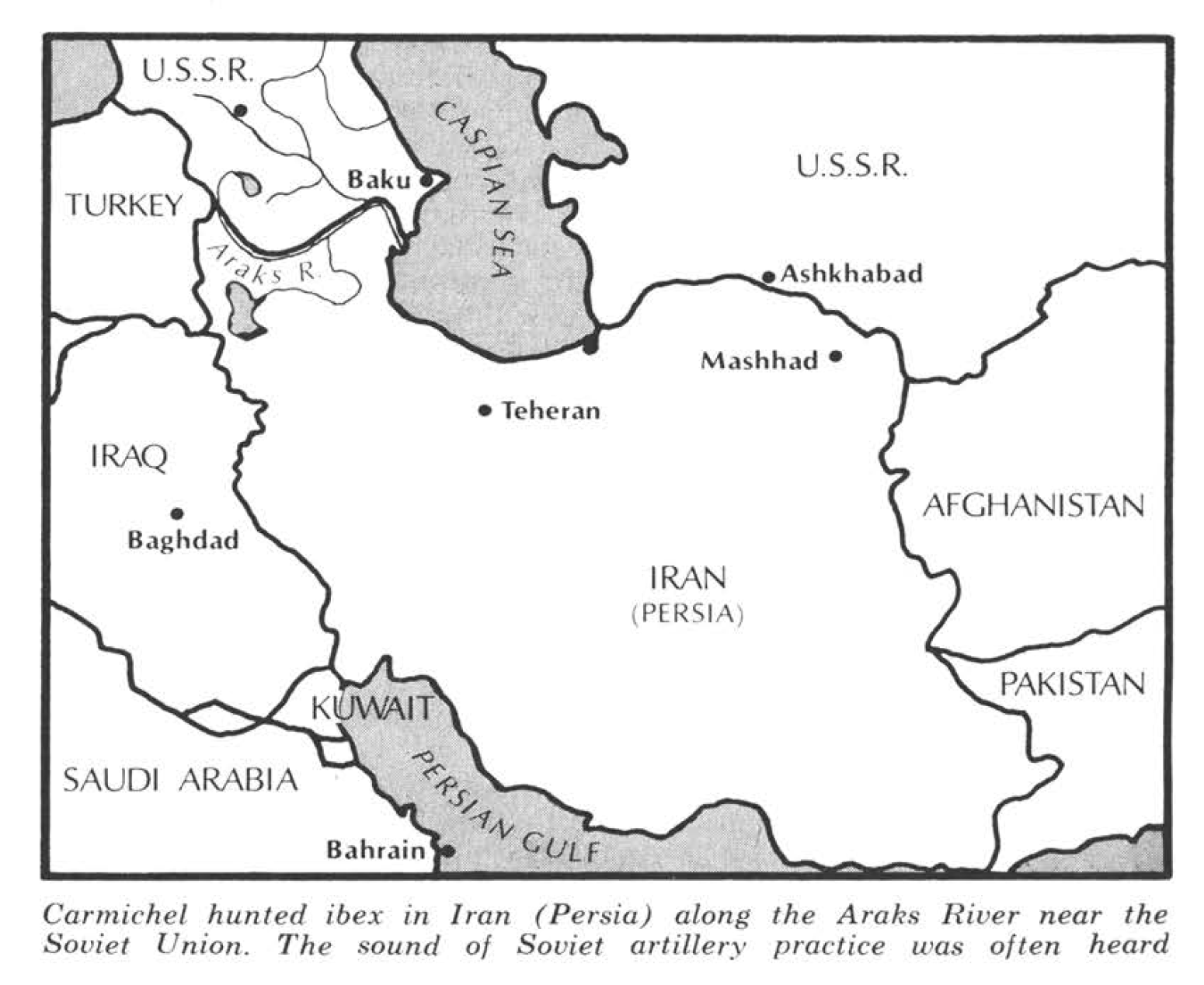 Map of Iran and ibex hunting in mid 1970s