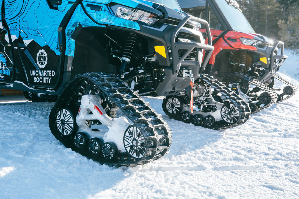 The new Can-Am Apache XC LT tracks next to the Can-Am Apache 360 tracks.