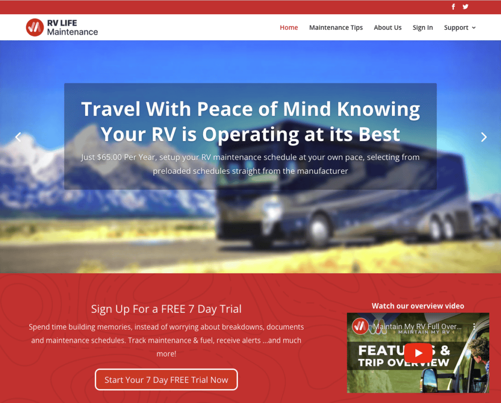 RV LIFE Maintenance home page.