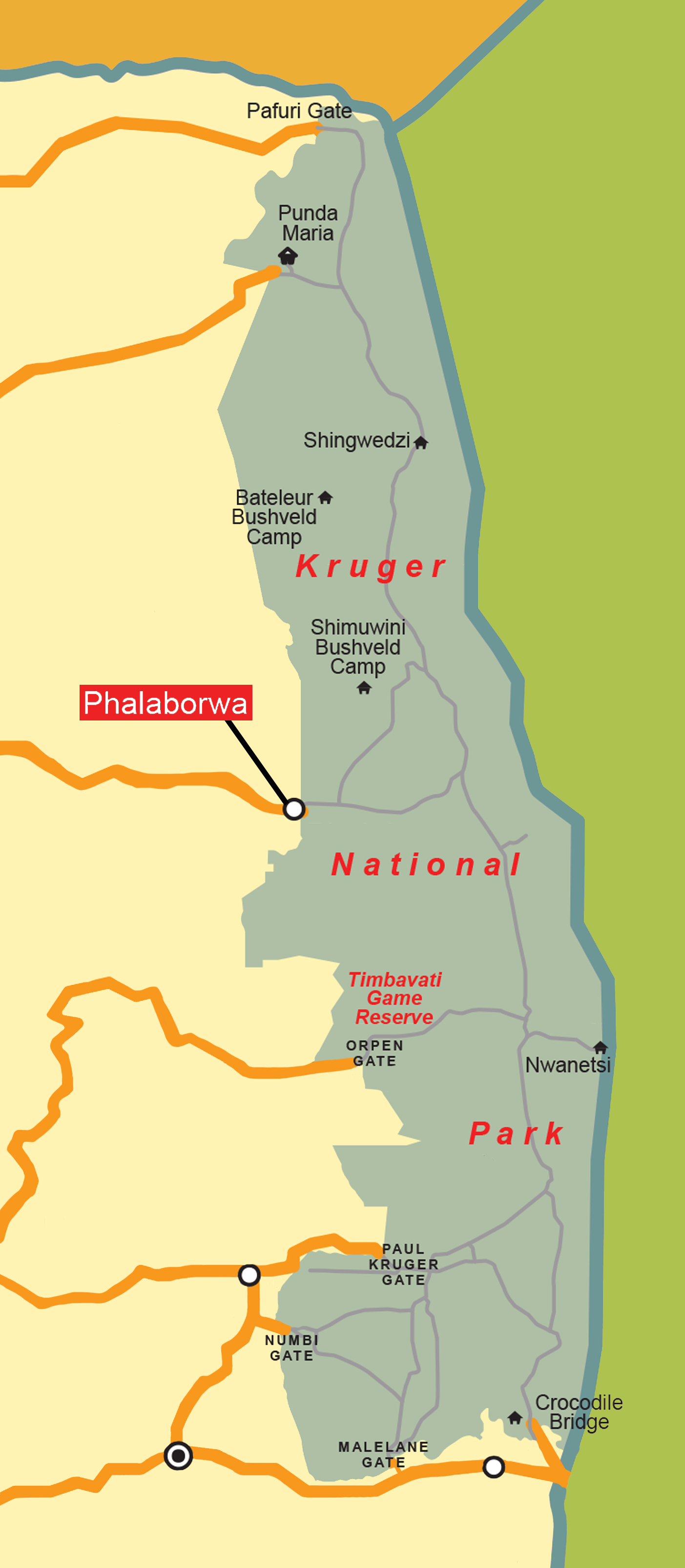 A map of Kruger National Park.