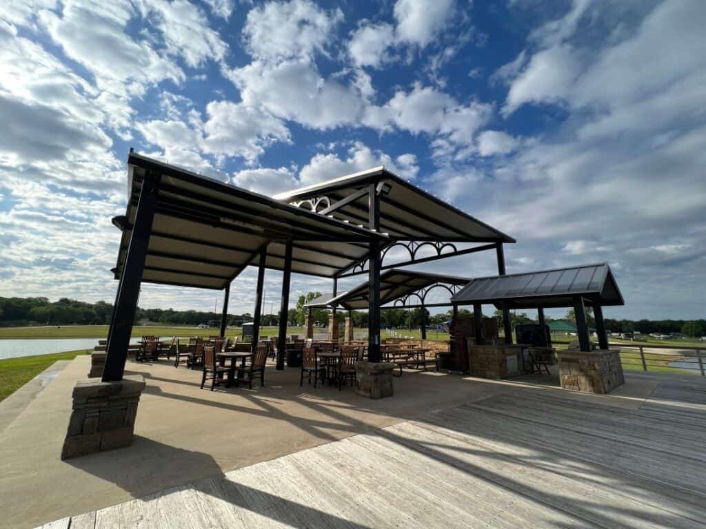 A pavilion at The Vineyards Campground.