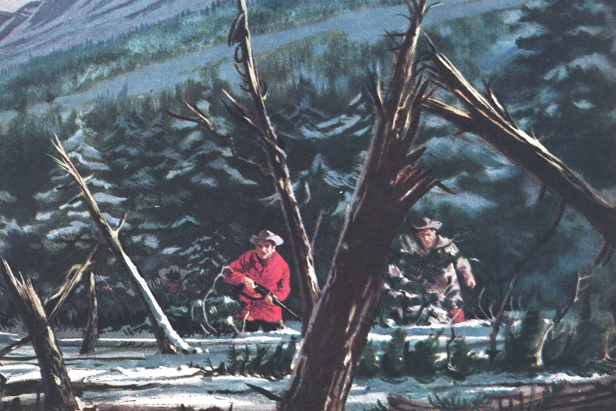 An illustration of two men in the snow.