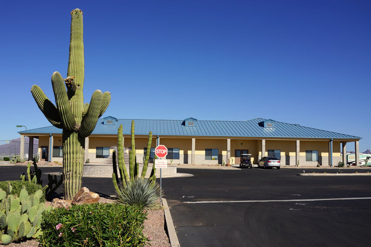 Cactus growing in front of campground office.