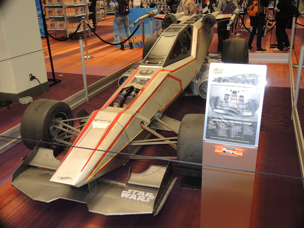 The 2016 Star Wars X-Wing Fighter Carship is on display in the Hot Wheels exhibit at the Canadian International AutoShow.